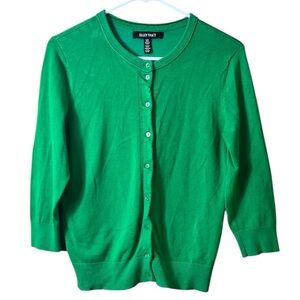 Ellen Tracy Green Button Knit Cardigan Medium Christmas Holiday Preppy Academia